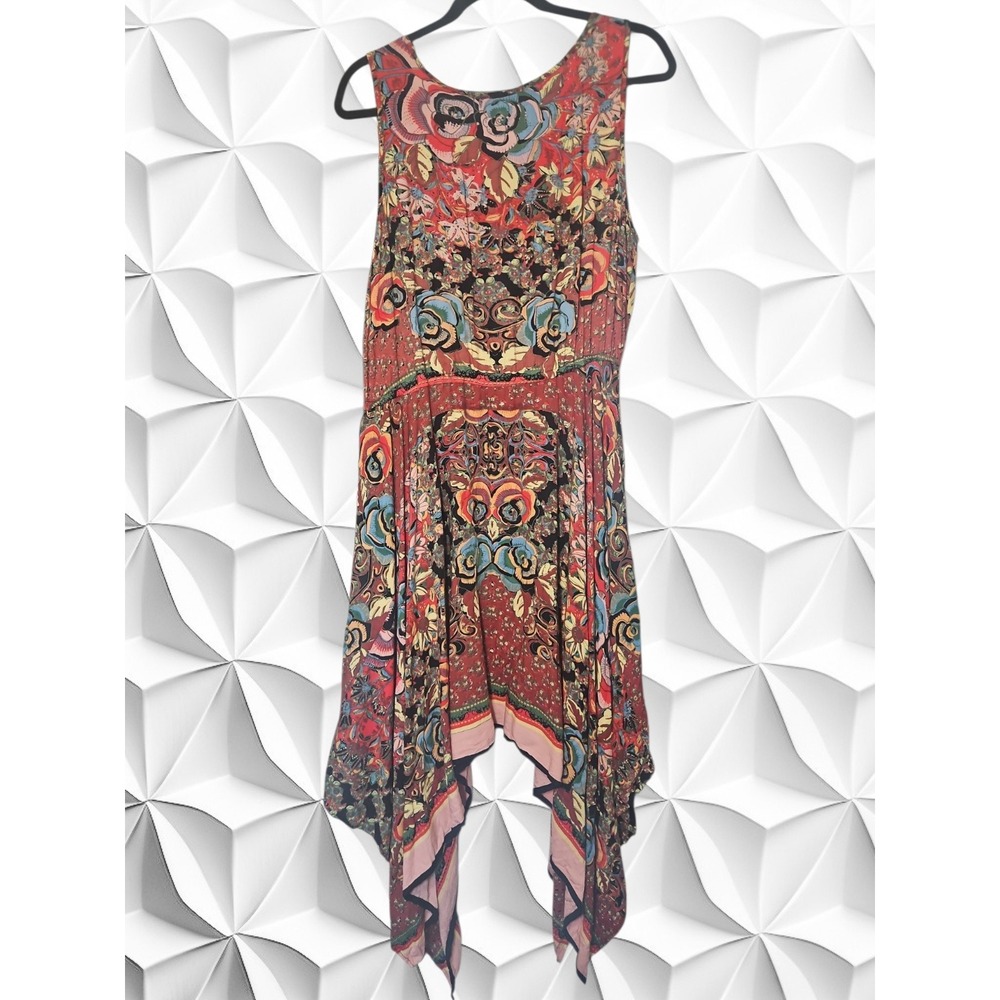 Lola P Womens Floral Paisley Handkerchief Hem Sleeveless Rayon Dress Red XL